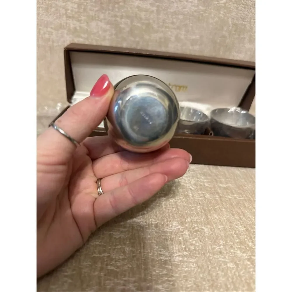 Vintage 80's Nordstrom Set Of 4 Pewter Shot Glasses in Brown Gift Box Silver